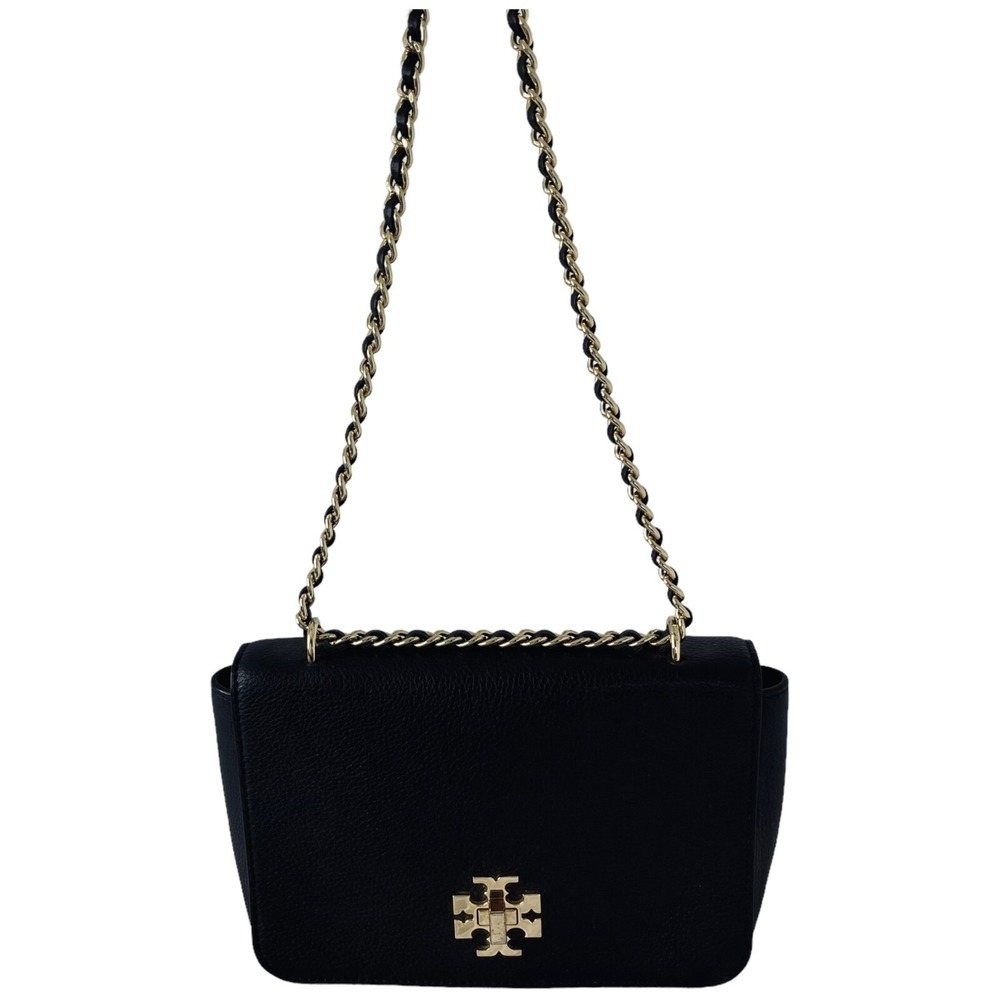 TORY BURCH Mercer Adjustable Shoulder Bag Black Pebbled Leather Gold Hardware - Picture 8 of 16